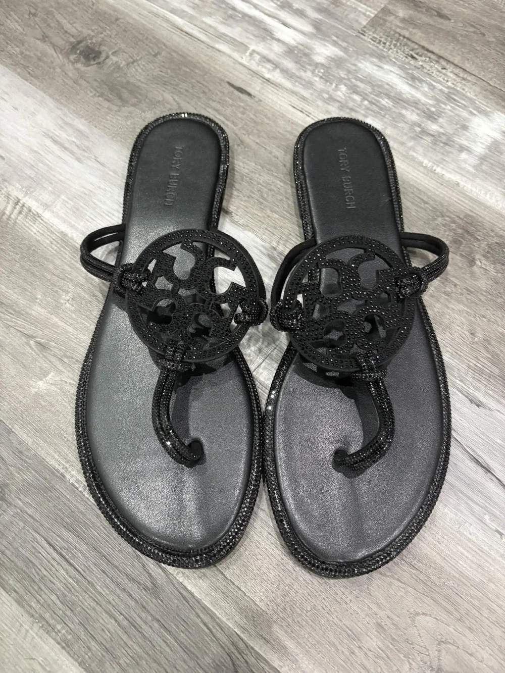 Tory Burch Black Jeweled Sandals